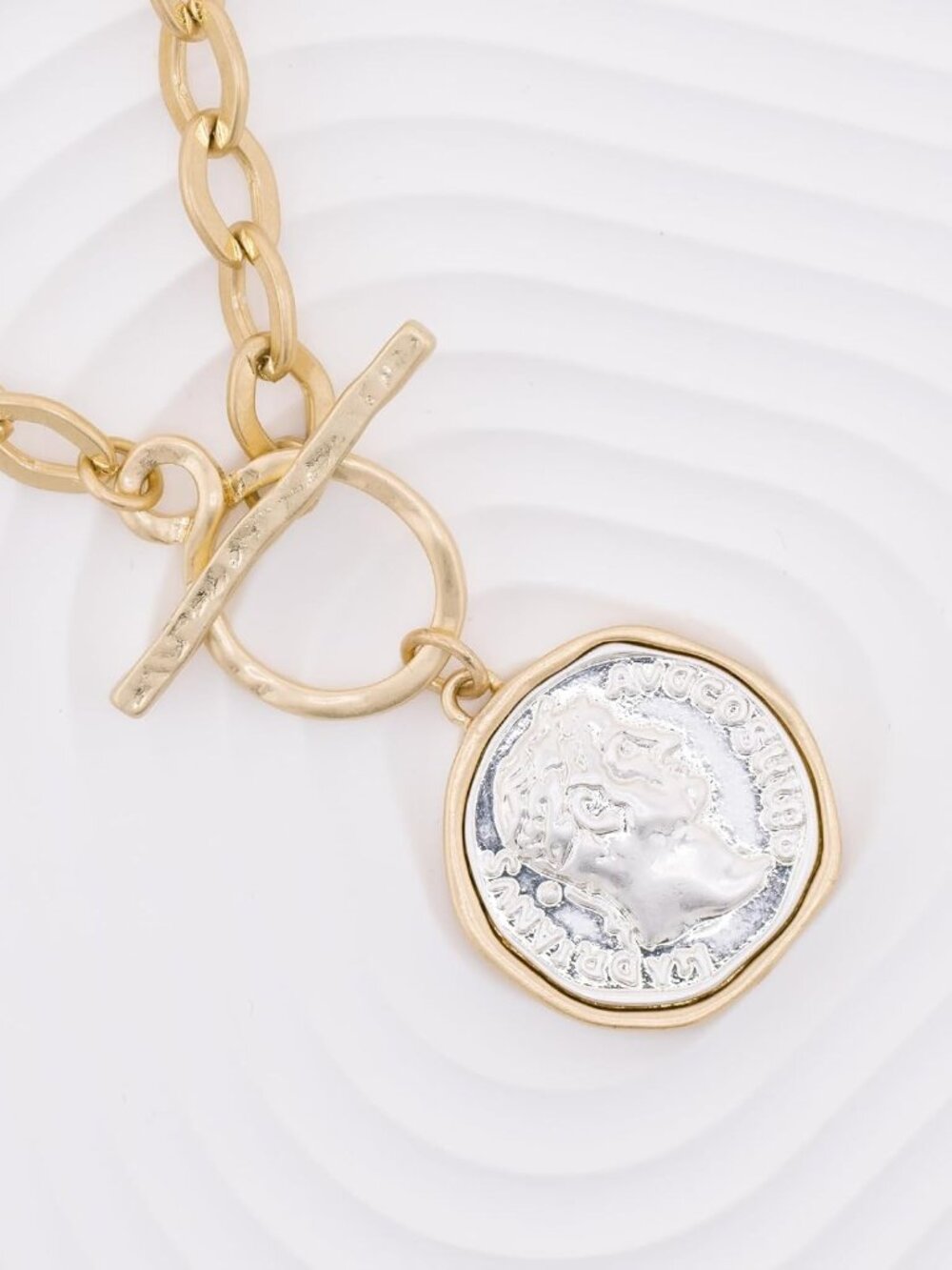 Chunky Coin Antique Gold Plated Thick Link Chain Layered Pendant Necklace for Wo - Picture 5 of 7
